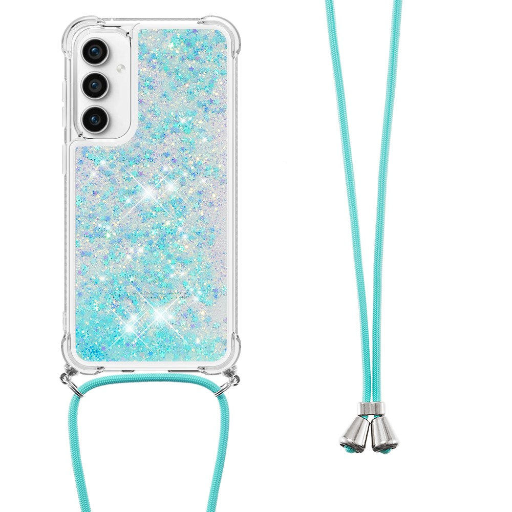 Samsung Galaxy S23 FE Necklace Gummi Hülle Liquid Glitzer   Handykette (130cm) - Hellblau / Silber