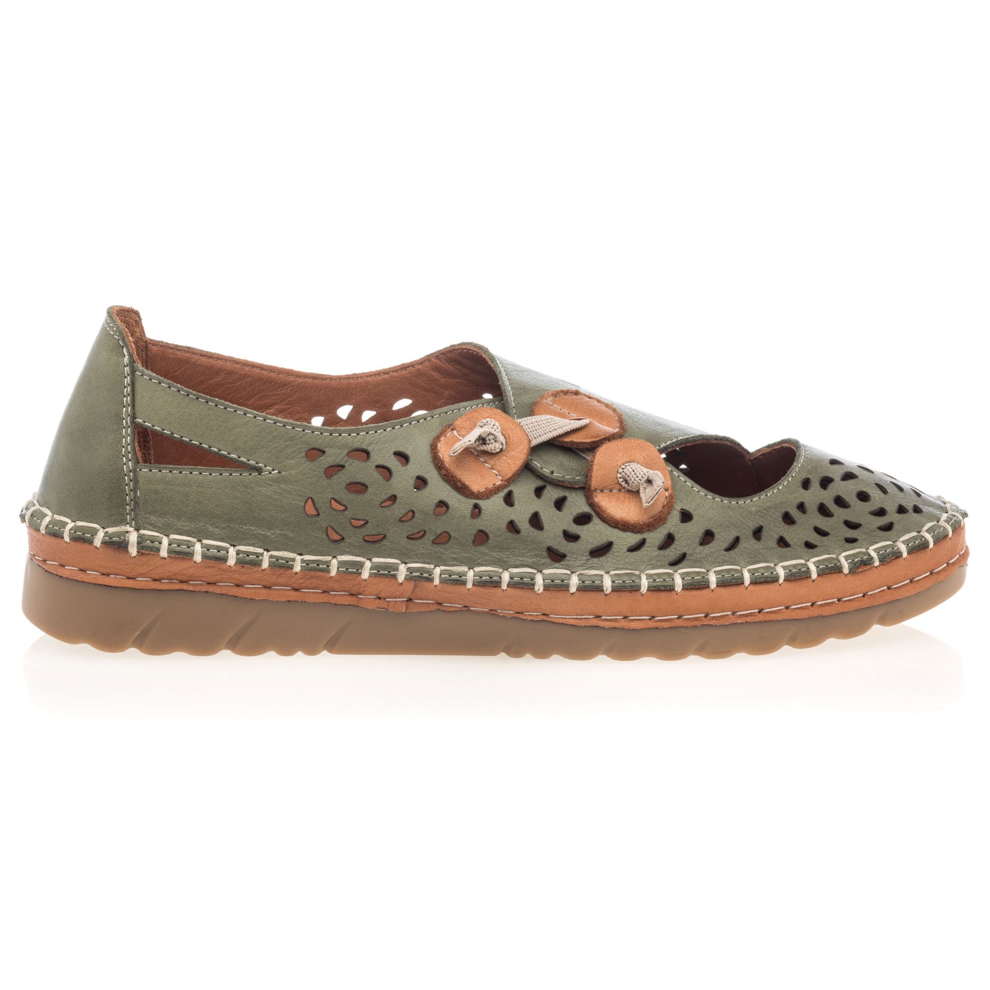 Ballerines Femme en cuir kaki