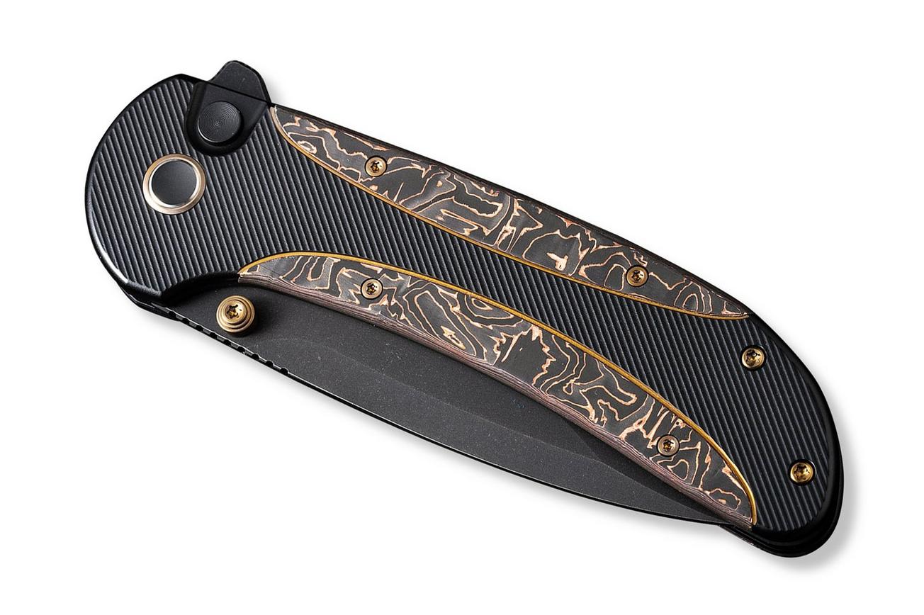 WE Knife Zizzit WE23031-1 Blackwashed CPM 20CV, Black Titanium Handle Copper Foil Carbon Fiber Inlay zakmes