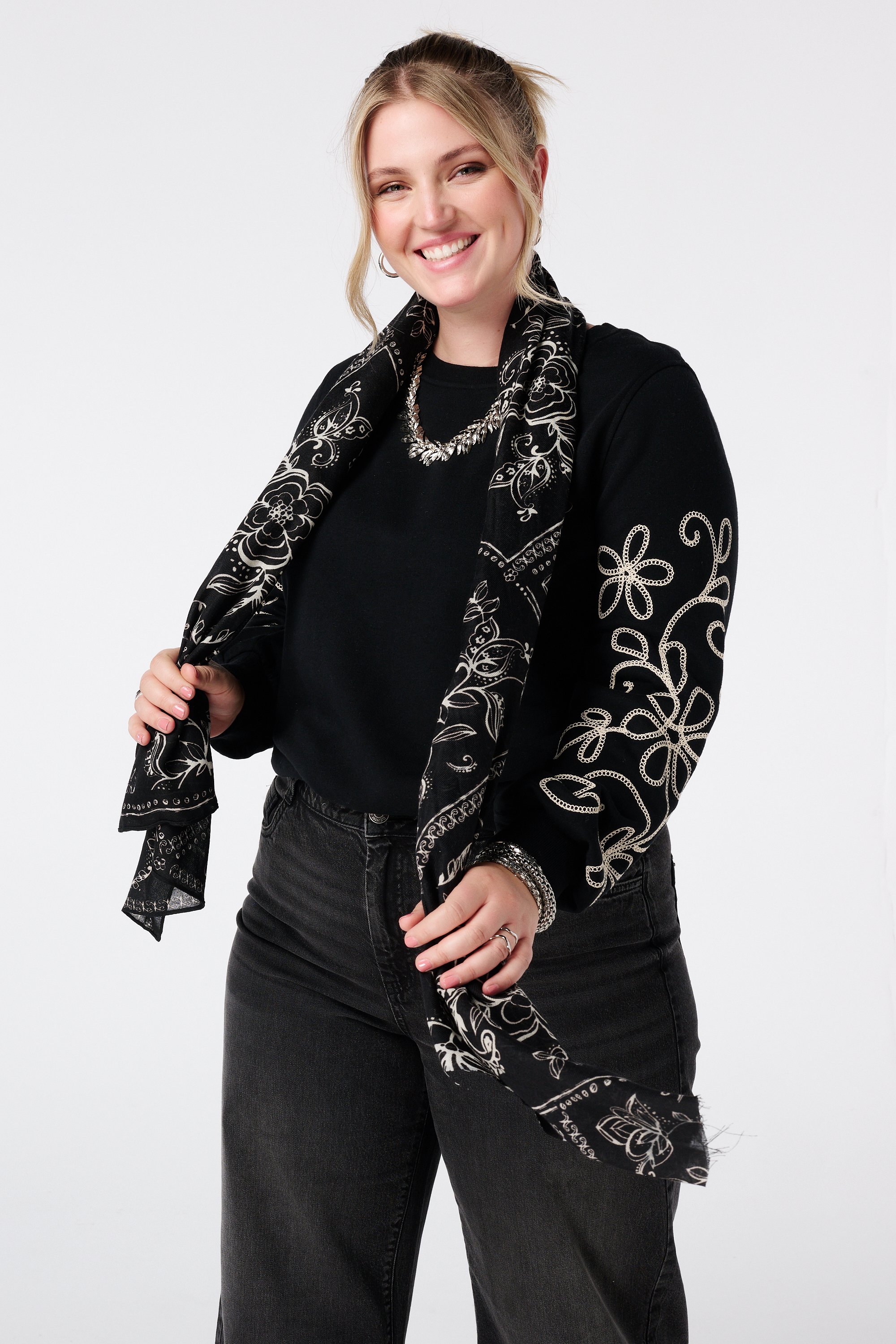 Sjaal met print Multi zwart-wit