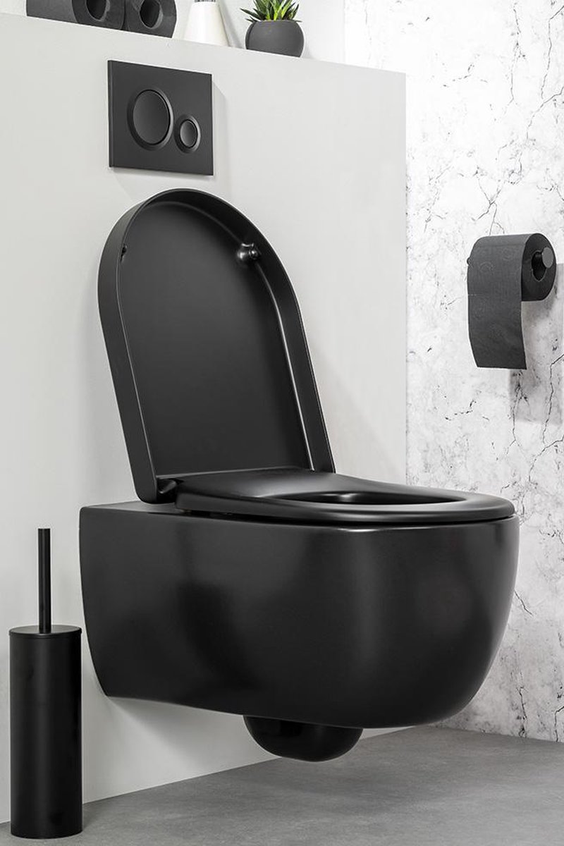 Plieger Vigo vrijstaande toiletborstel met deksel mat zwart