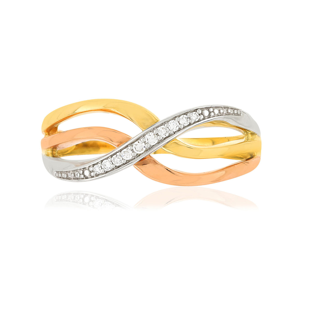 Bague 3 ors 375 entrelacée diamants