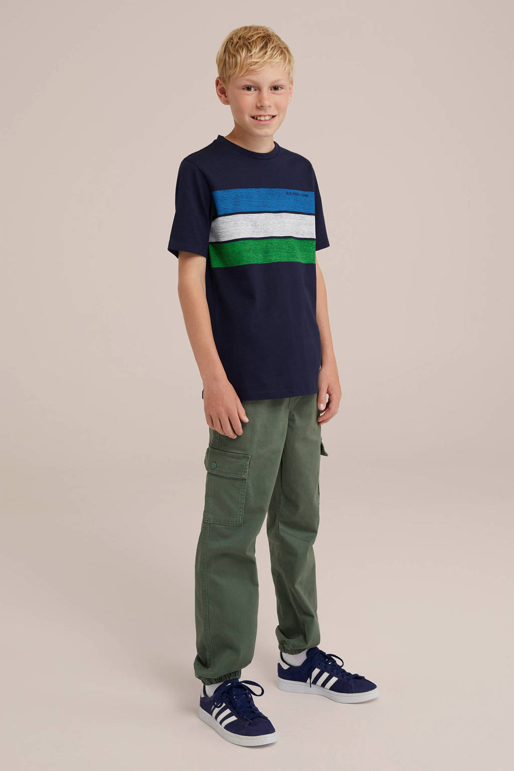 WE Fashion gestreept T-shirt donkerblauw/blauw/groen