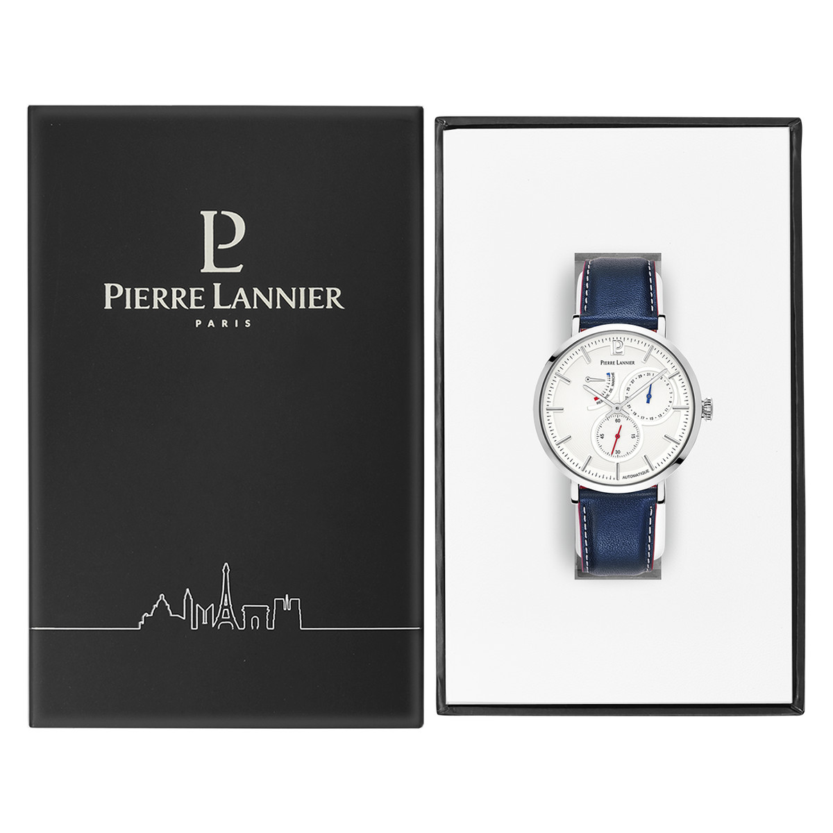 Montre Pierre Lannier homme acier cuir bleu