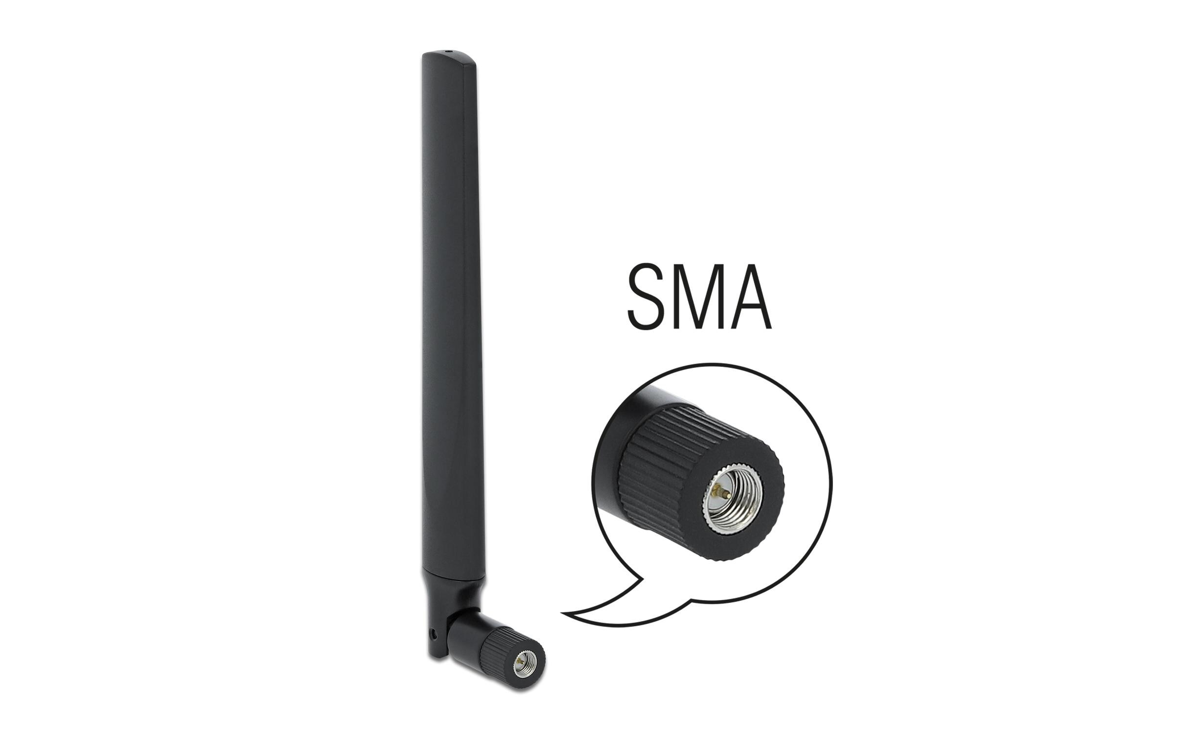 5G/LTE-Antenne SMA, 3.3dBi SMA 3.3 dBi RundstrahlDelock 5G LTE Antenne SMA Stecker -3.3 - 1.3 dBi omnidirektional mit Kippgelenk schwarz