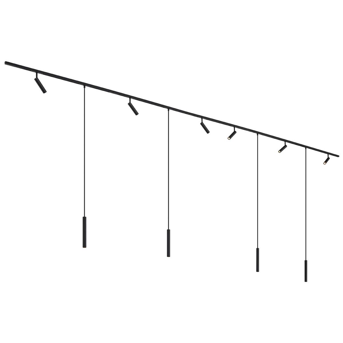 Modern railsysteem met 6 spots en 4 hanglampen zwart 1-fase - Slimline Uzzy Keno