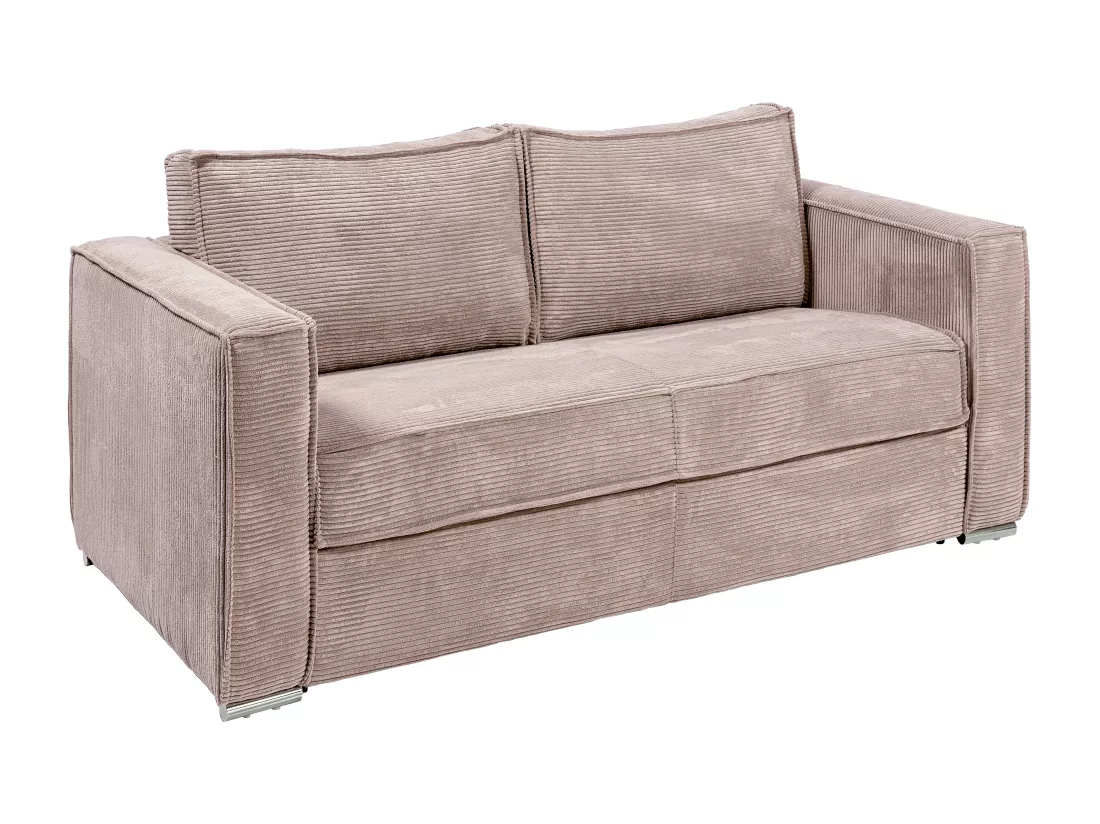 Canapé 3 places convertible express en velours côtelé rose - Couchage à lattes larges 140 cm - Matelas 18 cm LORETO