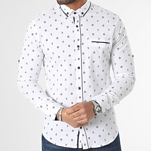 Chemise Manches Longues Blanc Bleu Marine
