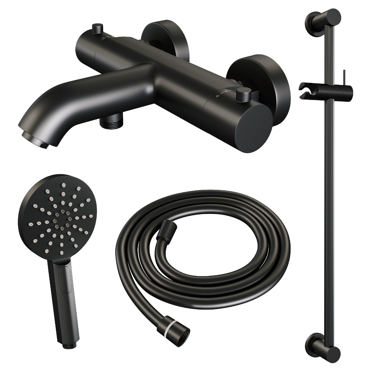 Brauer Black Edition thermostatische badkraan met glijstang en 3 standen handdouche mat zwart