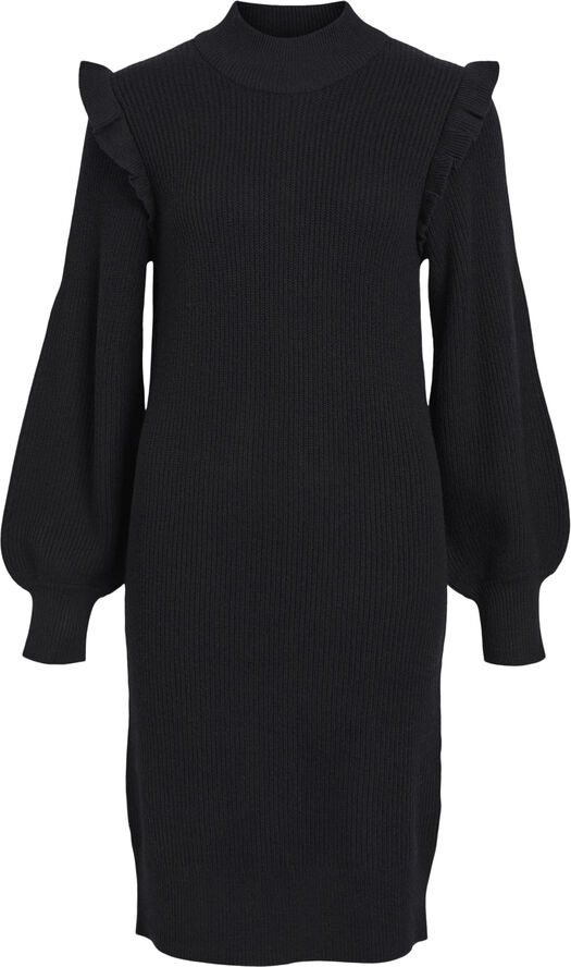 Object OBJMALENA L/S RUFFLE KNIT DRESS NOO Black