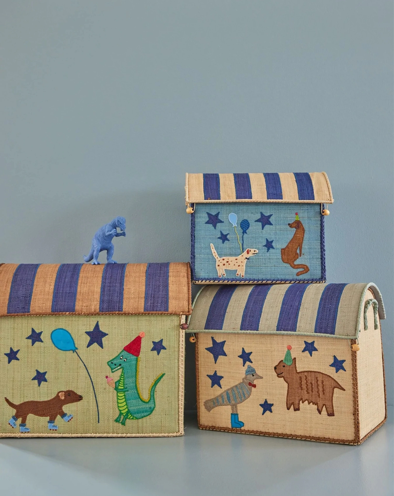 Raffia-Spielzeugkiste PARTY ANIMALS 3er Set in bunt
