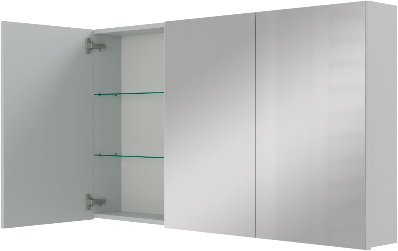 Planetmöbel ARIA Spiegelschrank Bad 120 cm breit | Badschrank hängend mit Spiegel | Weiß Grau, ohne Leuchte und Steckdose, Spiegelschrank Gäste WC 120 x 70 x 16 cm