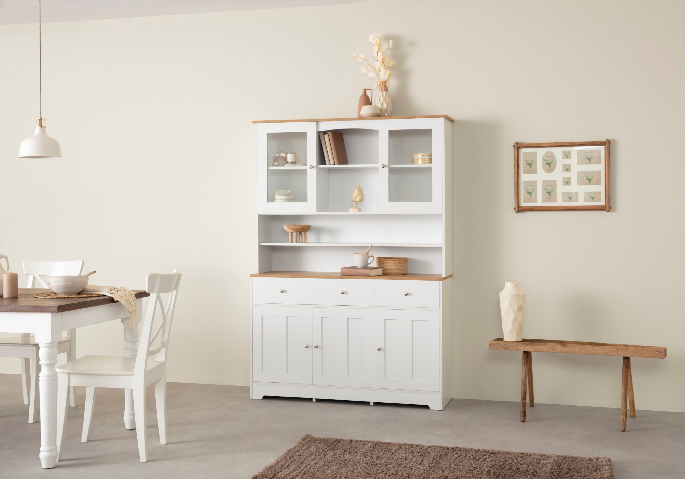 Home affaire Buffet »Kate« Breite 128 cm, mit Glastüren und Holztüren, Metallgriffe, Höhe 182 cm