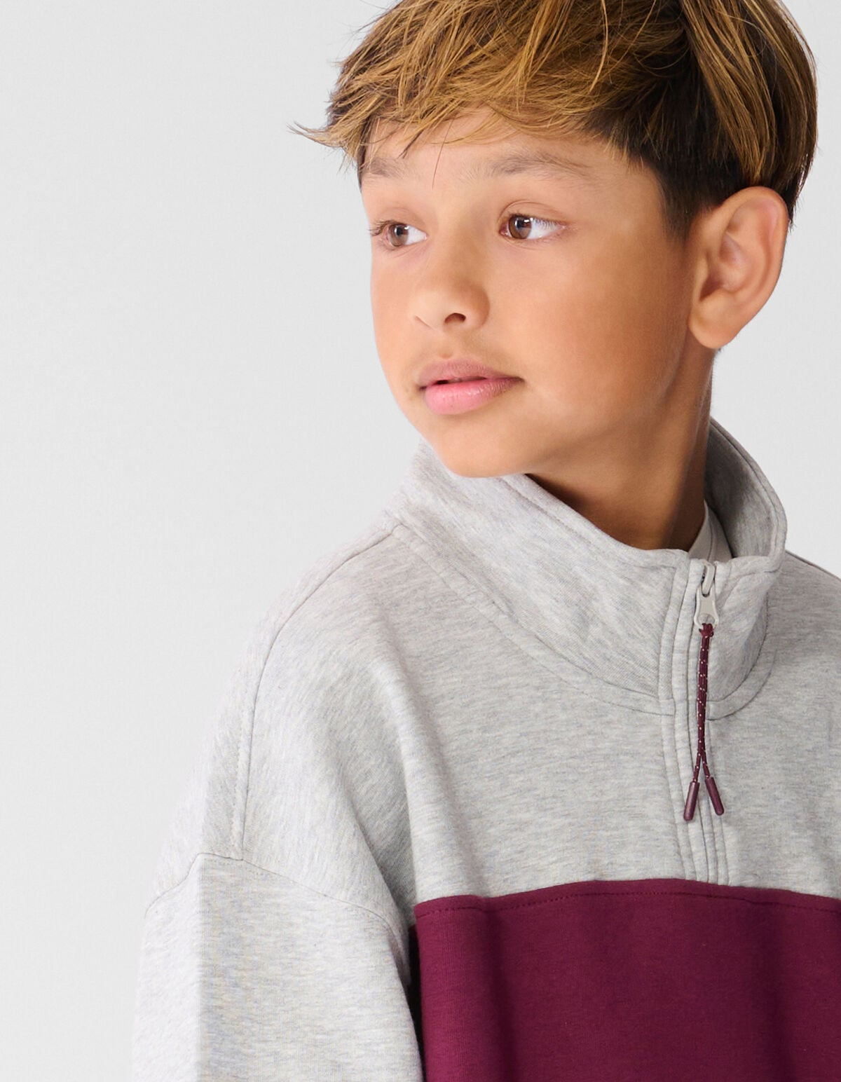 Sporty Zip Sweater Grijs/Donkerrood