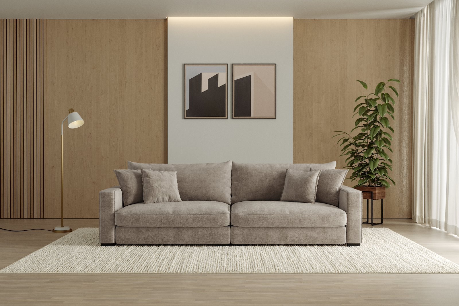 Rossi Lux 4-seter sofa Tekstil Genesis 4 Beige, arm B med sorte ben. Std. Komfort.