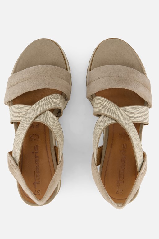 Tamaris Sandalen met sleehak taupe Leer
