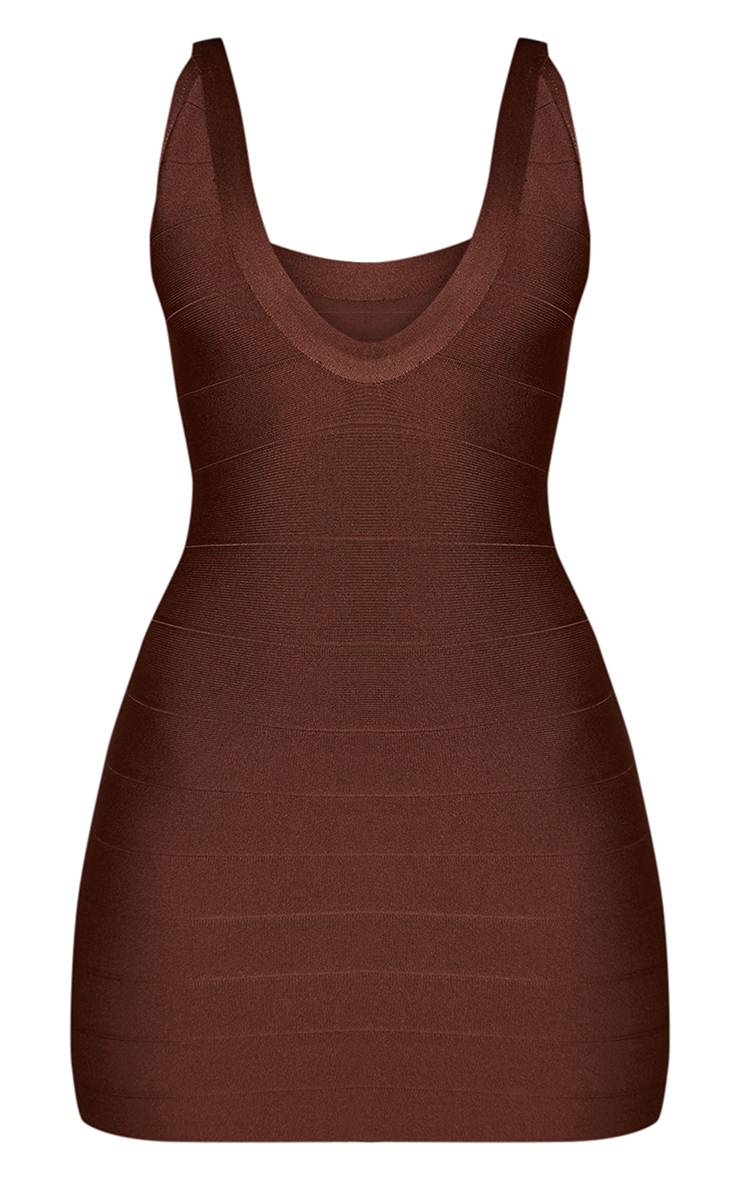 Chocolat Robe Moulante Courte En Bandage À Décolleté Plongeant