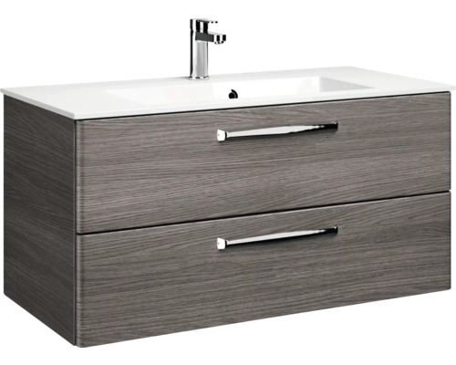 Pelipal Kumba badkamermeubelset, BxHxD 137 x 200 x 50 cm, grafiet getextureerde fronten, 4-delige set met mineraal gegoten wastafel en badmeubel, 99.1070125191