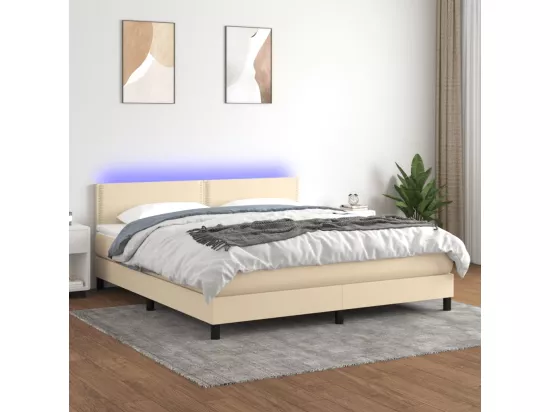 Sommier tapissier avec matelas et LED Crème 180x200 cm Tissu