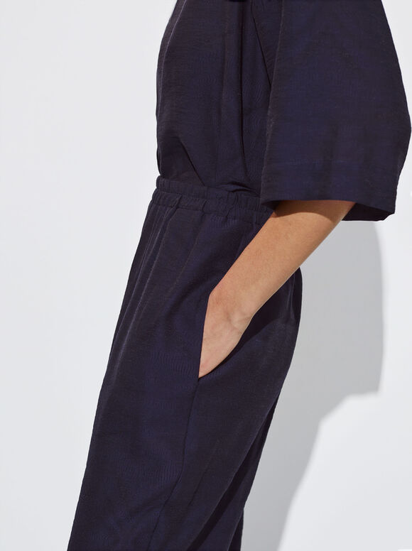 Calça reta em jacquard - Azul marinho