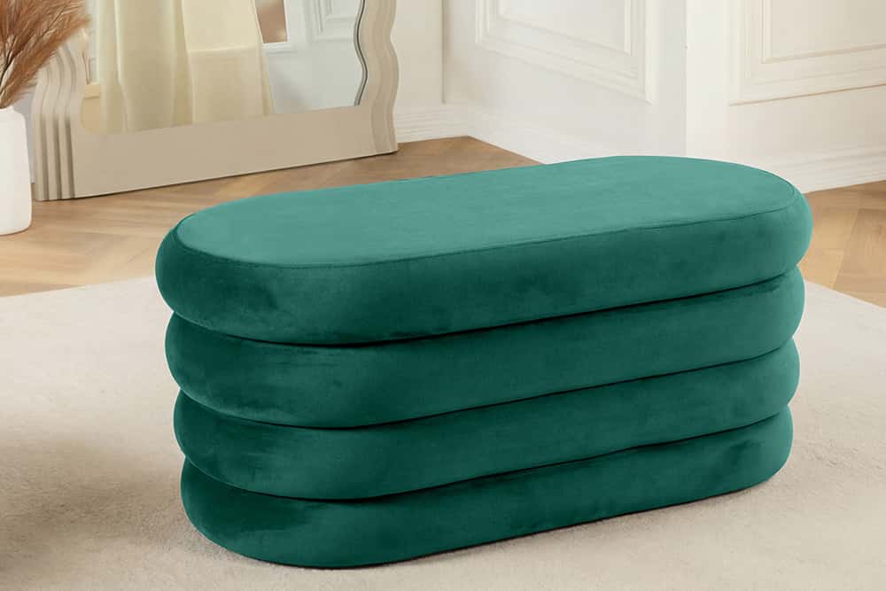 Extravagante Polsterbank VOGUE 85cm grün Samt Sitzbank mit Stauraum