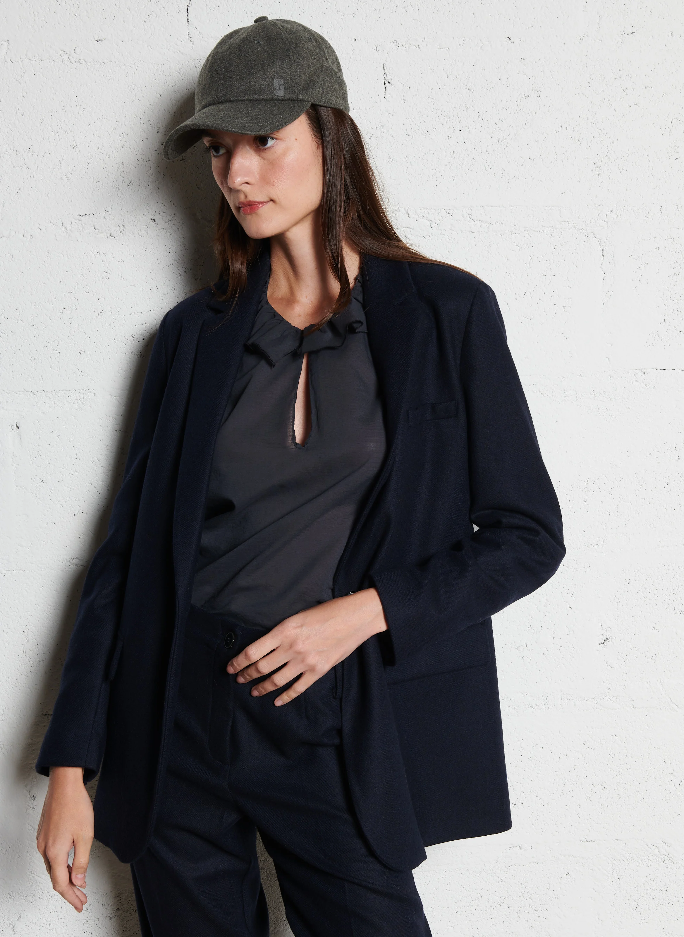 Veste de costume col tailleur en laine mélangée | Bleu
