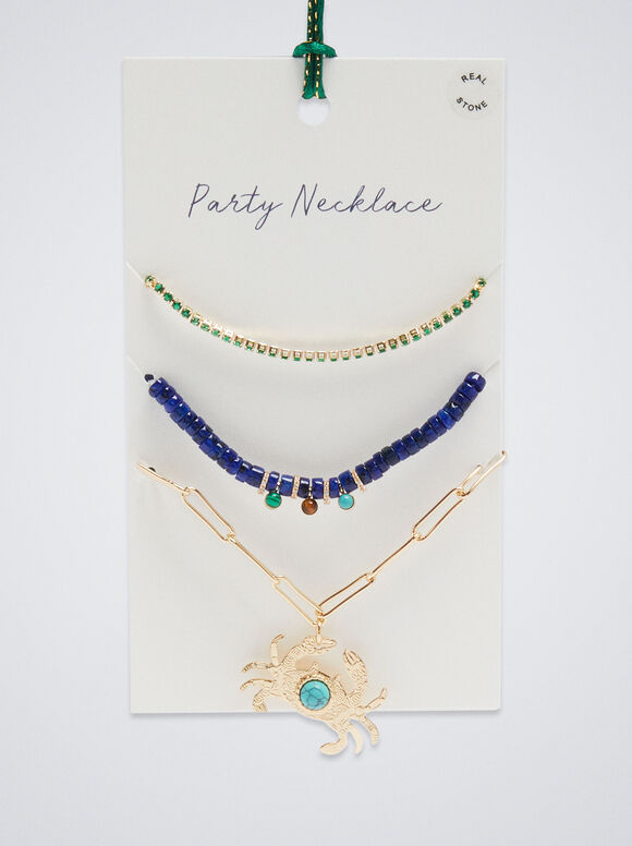 Conjunto de colar com pedra e pingente - Multicor
