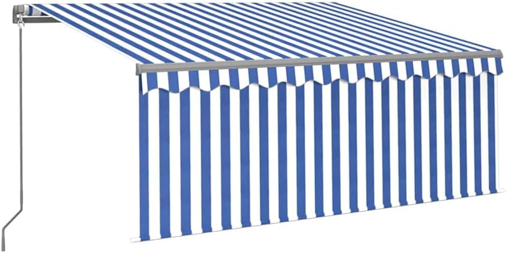 vidaXL Gelenkarmmarkise Einziehbar mit Jalousie LED Markise Sonnenmarkise Balkonmarkise Sonnenschutz Sichtschutz Garten Balkon Terrasse 3x2,5m Blau Weiß