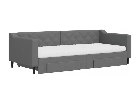 Lit de jour avec gigogne et tiroirs gris foncé 90x200 cm tissu