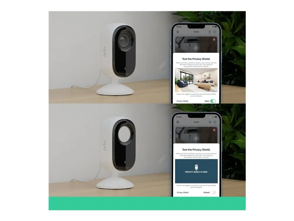 Arlo Essential Indoor 2K - Netværksovervågningskamera - indendørs - farve (Dag/nat) - 4 MP - 2560 x 1440 - audio - trådløs - WiFi - med Arlo Secure Plan (Trial) (pakke med 2)
