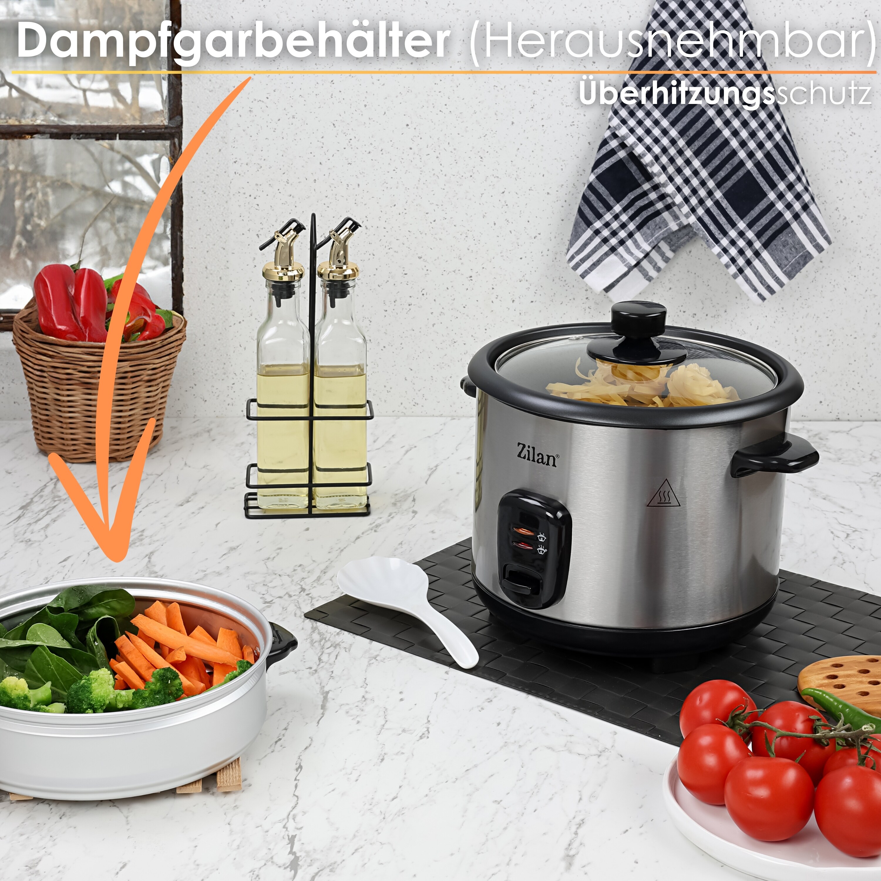 Zilan Reiskocher 500W Edelstahl 1.5L Warmhalte- und Abschaltfunktion