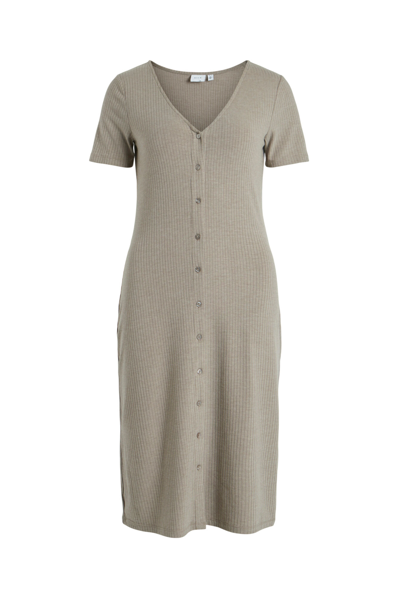 Vestido midi com botões canalé - Marrom