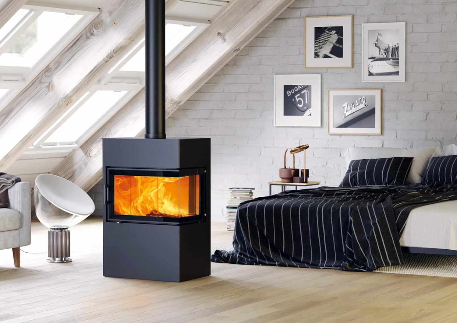 Kaminofen Dexter 2.0 | Türanschlag rechts | 6,0 kW | Gussgrau | Scheitholz & Holzbriketts | Externer Luftanschluss unten vorbereitet
