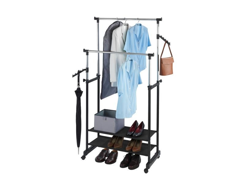 Wenko Garderobenständer All In 117 cm/169 cm, Schwarz/Silbe Kleiderständer auf vier Rollen