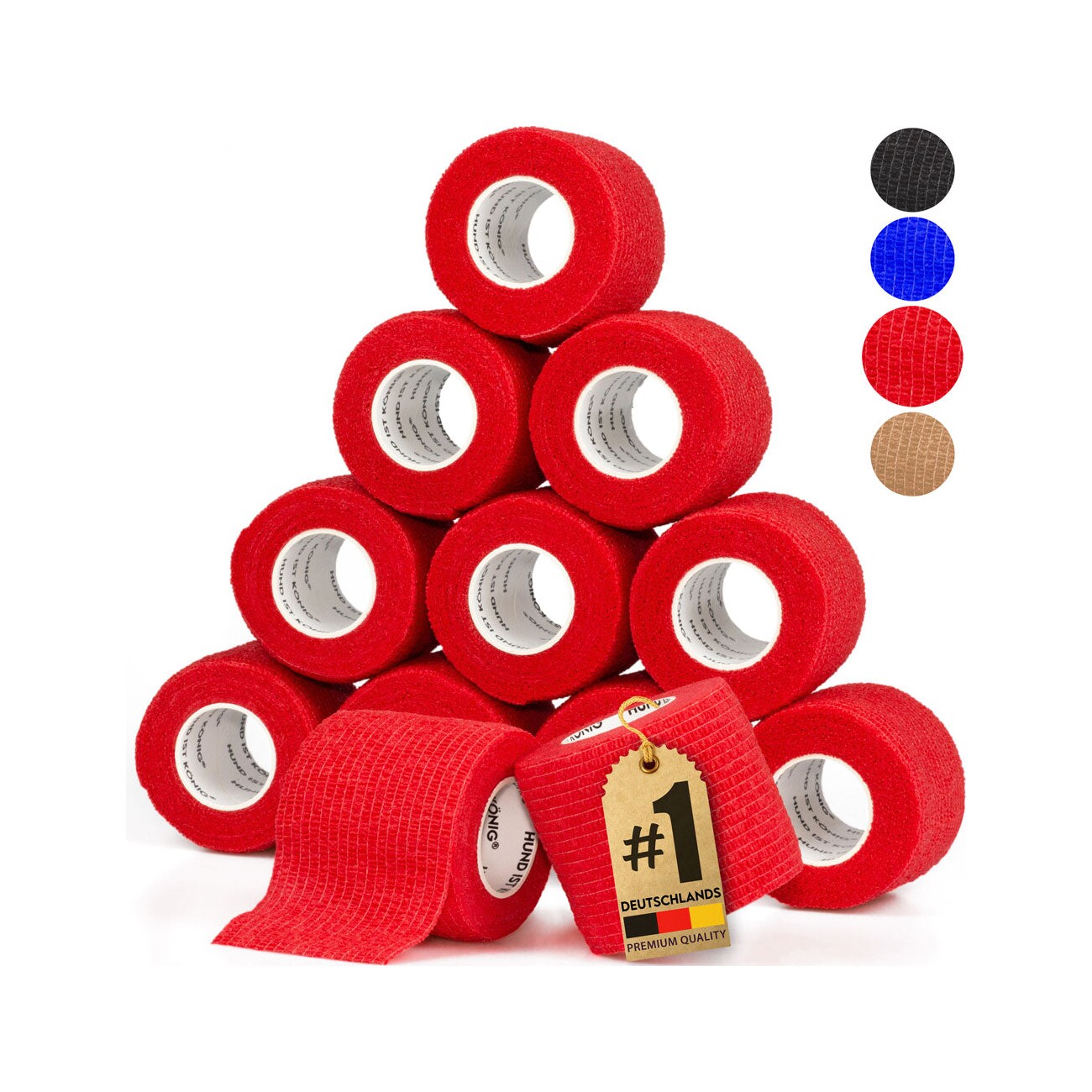 HUND IST KÖNIG Verband selbstklebend, Selbstklebende Bandage für Mensch & Tier (12 Stk) rot 5 cm, 47 m