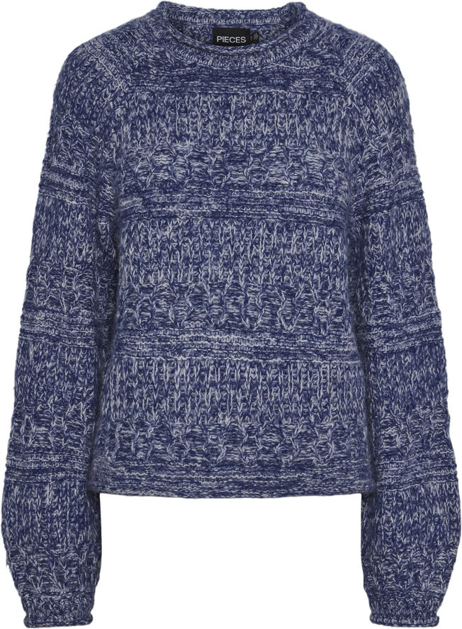 Pieces PCNUELLA LS O-NECK KNIT BC Bellwether blue/cdan yarn mixed