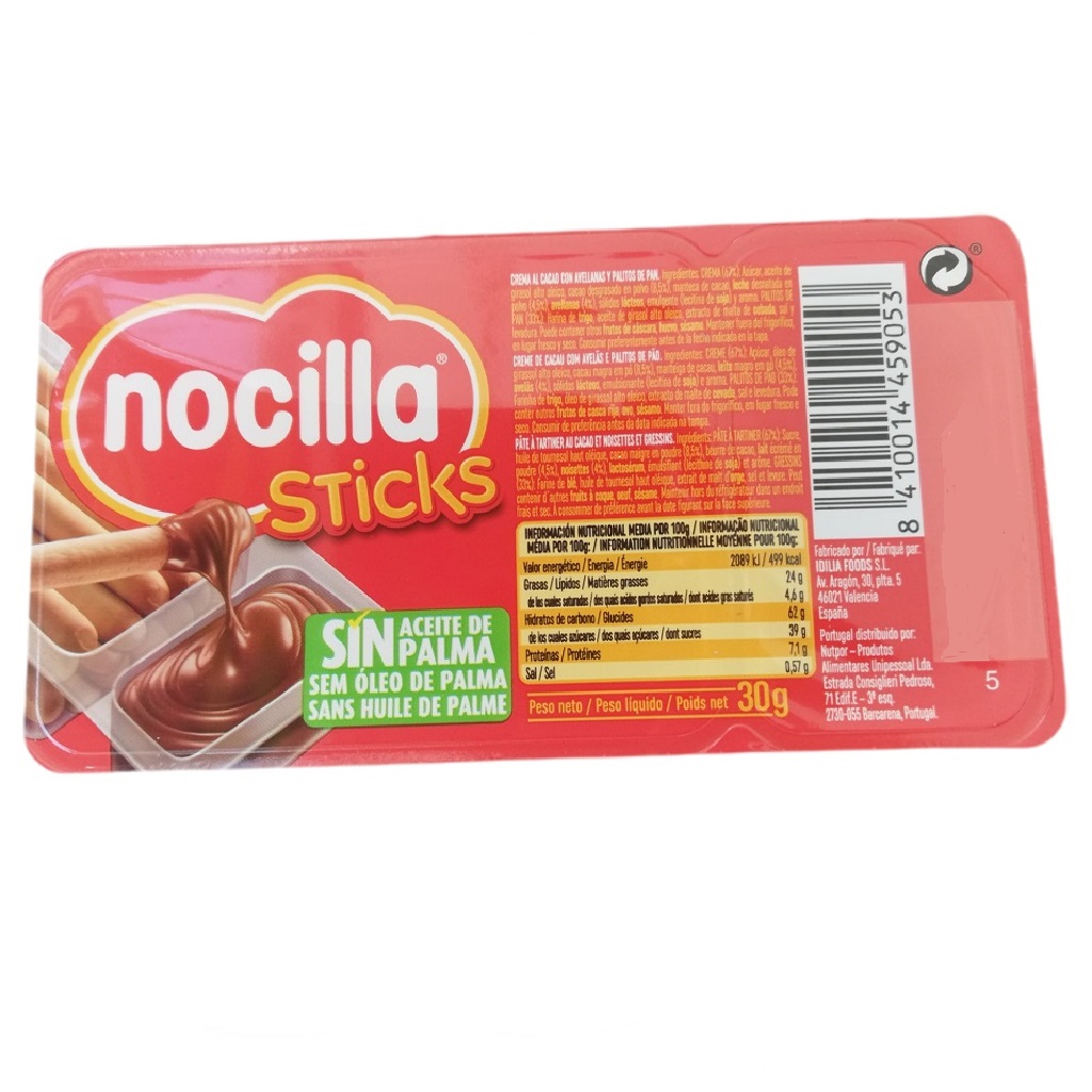 PALITOS NOCILLA COM CREME CACAU COM AVELÃS 30G