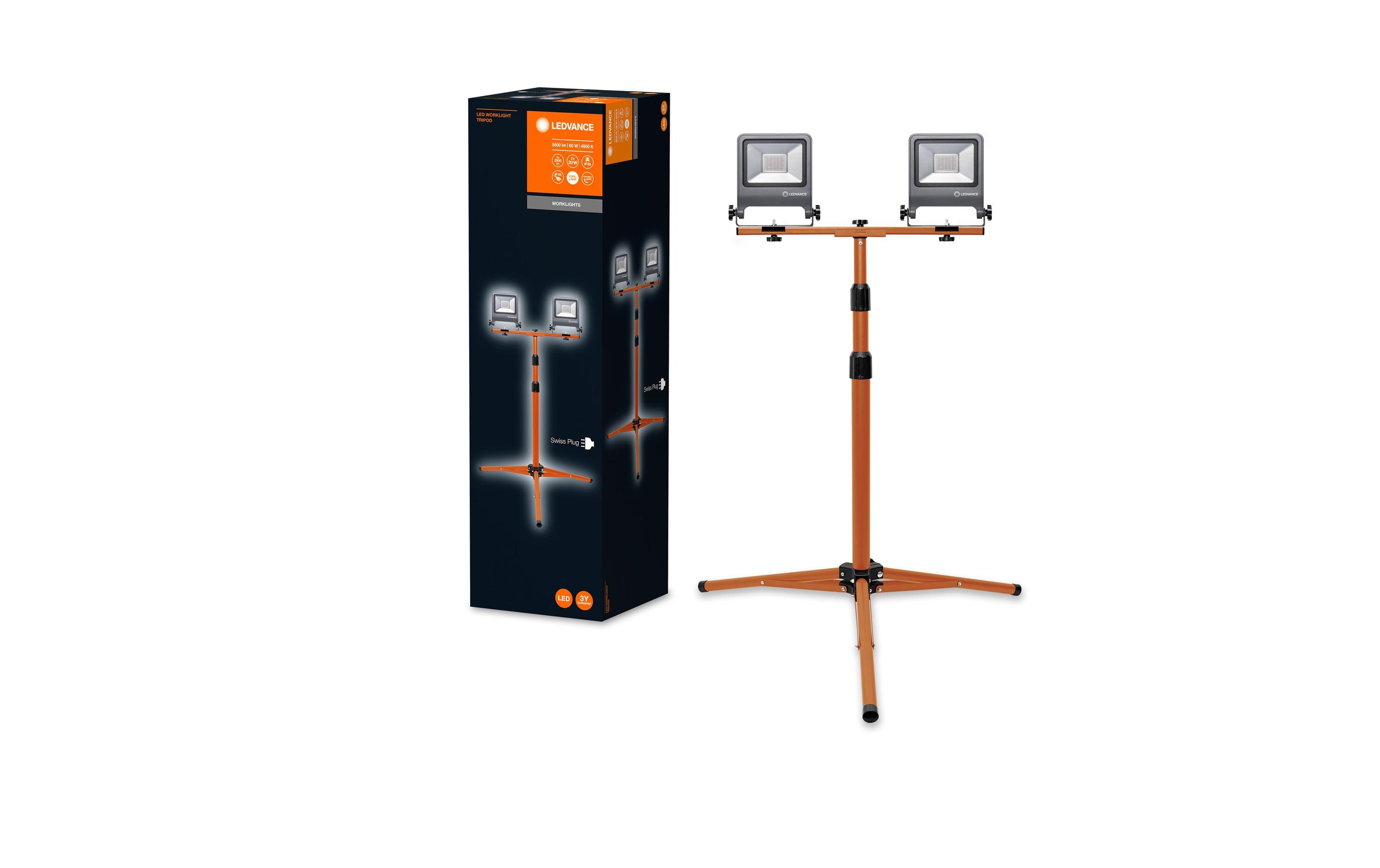 Scheinwerfer Worklight Tripod CH Plug, 60 W, 4000K, 5400lm<br>Vielseitiges LED-Arbeitslicht mit Stativ und Stecker-Typ J (SEV 1011)