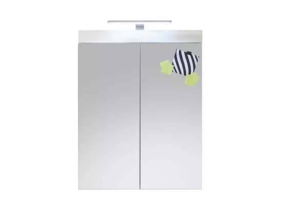 Armoire de toilette murale mélaminé avec bandeau lumineux blanc - 2 portes miroir. L - H - P : 60 - 77 - 17 cm