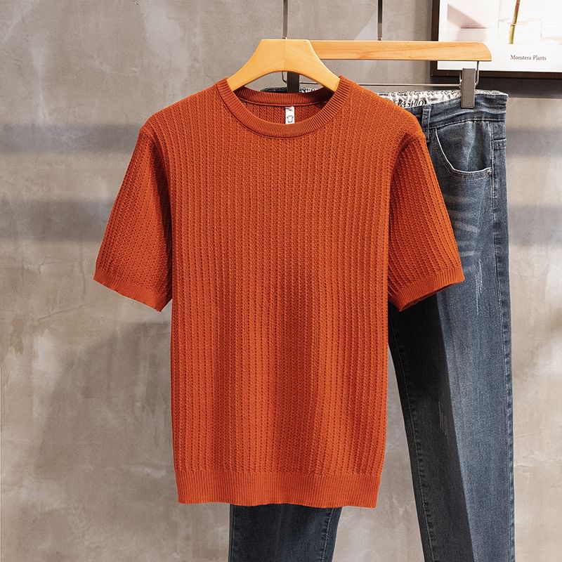 Hushgrain - Geribbelde top met korte mouwen en ronde hals
