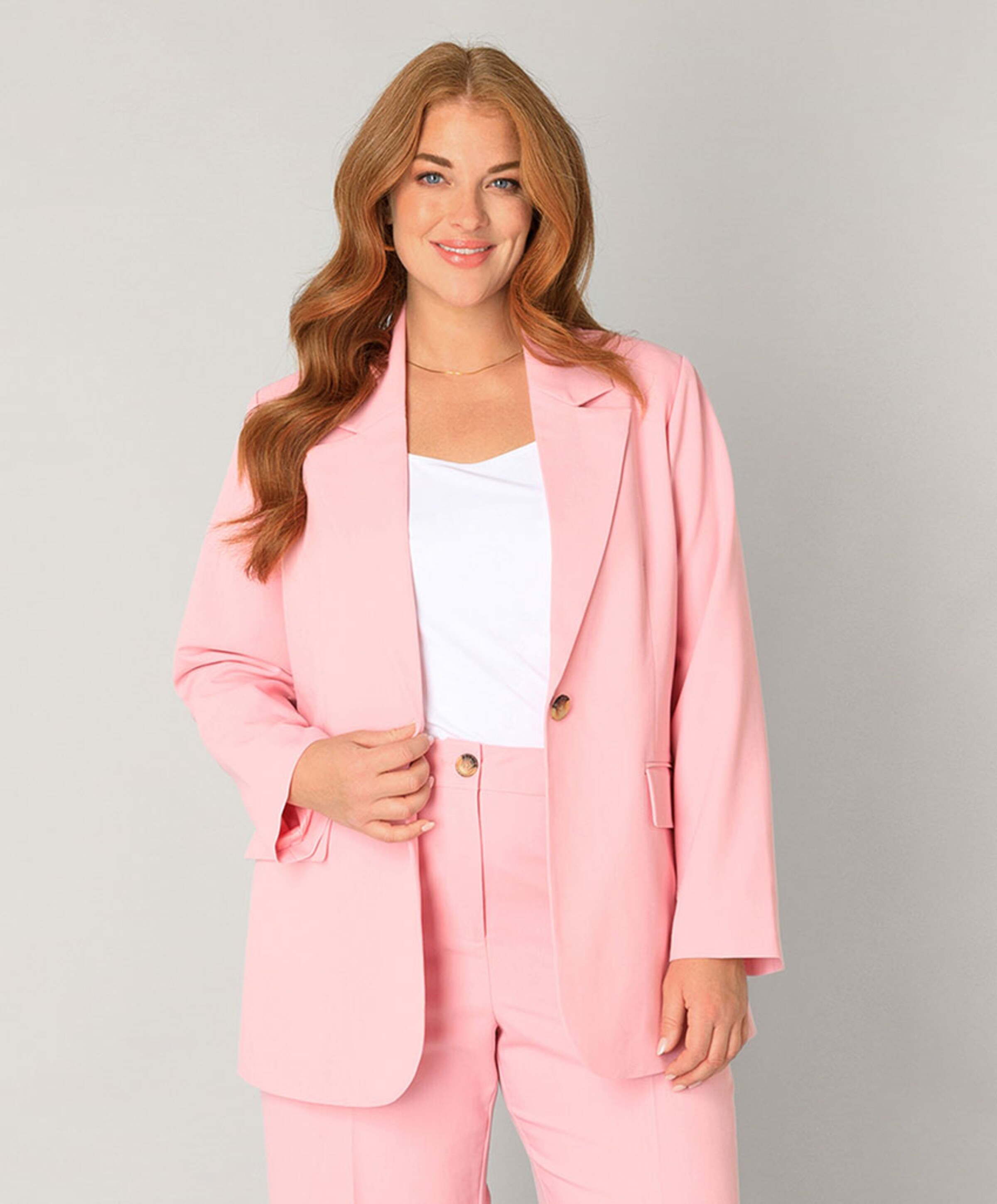 Base Level Curvy Dames blazer roze