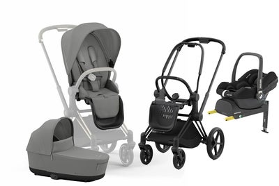 Cybex Priam Duovogn inkl. Maxi-Cosi CabrioFix & Base, Mirage Grey/Matt Black