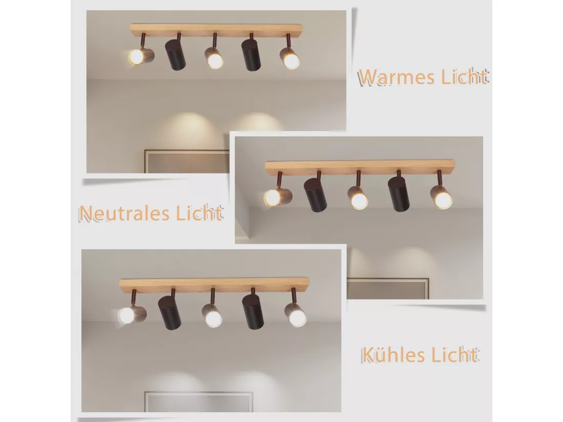 NETTLIFE Spot de Plafond 5 Flammes Bois Noir Vintage GU10 Orientable 350°