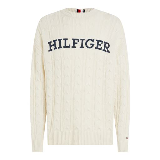 Tommy Hilfiger Monotype Kabelstrik Striktrøje,  Ancient White/Desert Sky, L