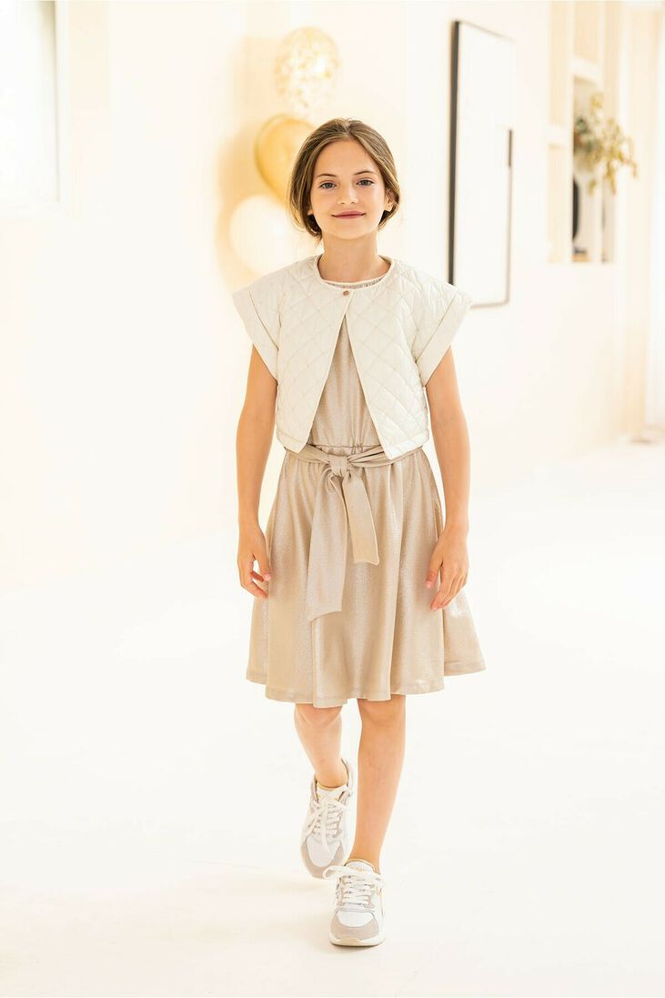 LIKE FLO gouden like flo mini jurk metallic crepe dress