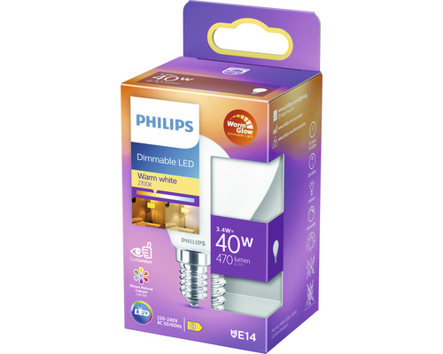 LED-druppellamp, dimbaar, P45, mat, E14/3,4W (40W equivalent), 470 lm, 2200-2700 K, warm wit, warme gloed