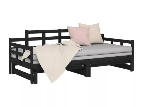Lit coulissant sans matelas noir 2x(90x200) cm