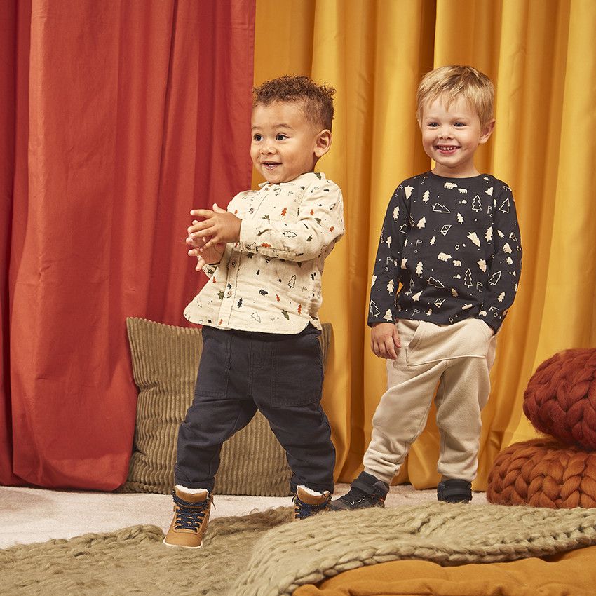 Pantalon droit en toile armurée pour bébé garçon - Gris foncé