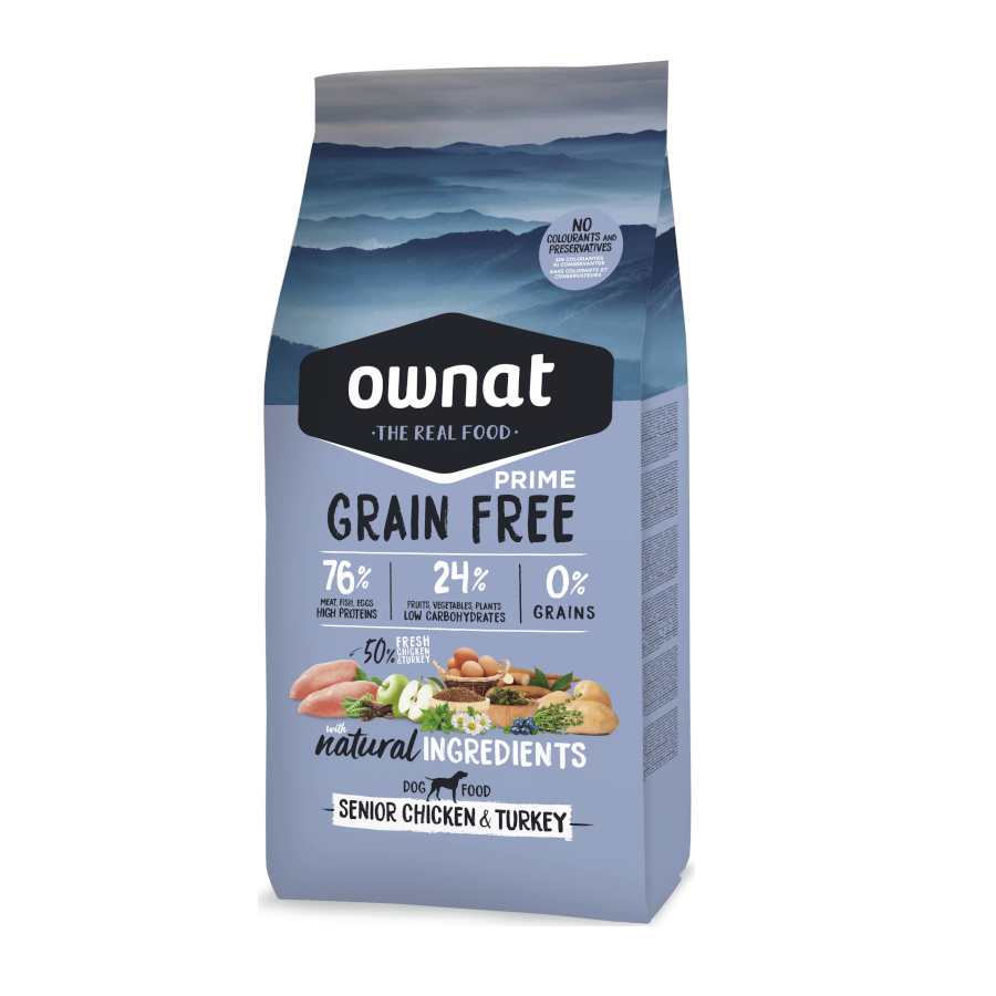 Ração Ownat Senior Prime Grain Free com Frango e Peru para Cães