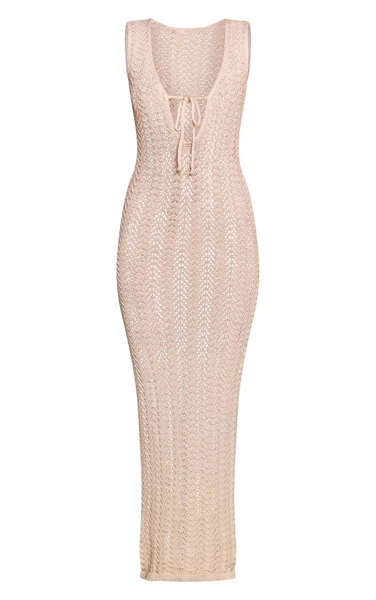 Naturel Robe Longue Sans Manches Avec Détail De Finition Au Crochet